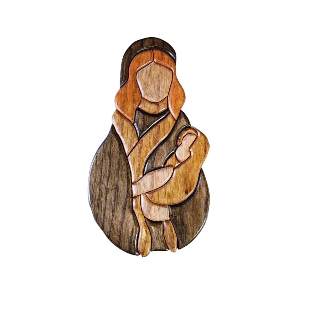 Folk Art Mother & Child Hand Stained Scrollsaw Mary Jesus